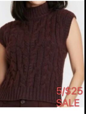 A NEW DAY Mock Neck Cable Knit Sweater Vest Brown Size Small 5/$25 Sale